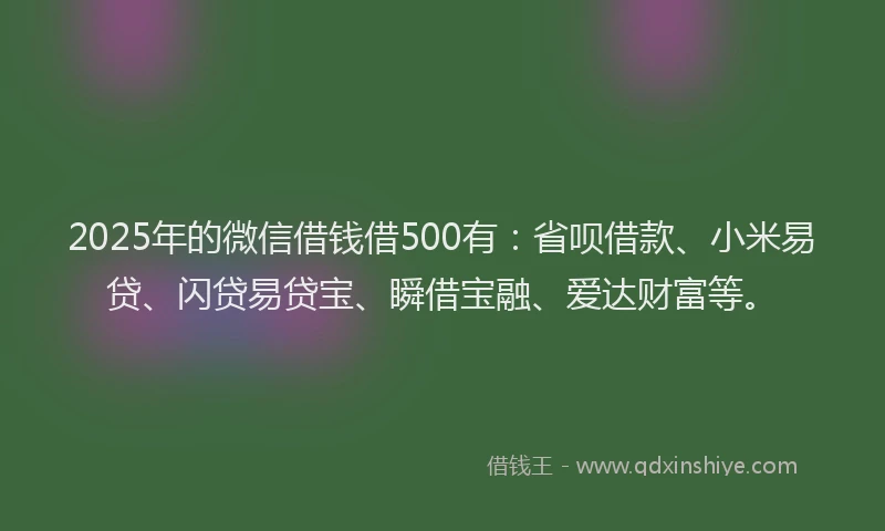 2025年的微信借钱借500有：省呗借款、小米易贷、闪贷易贷宝、瞬借宝融、爱达财富等。