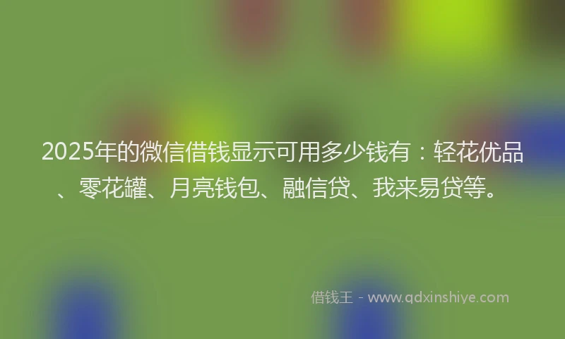 2025年的微信借钱显示可用多少钱有：轻花优品、零花罐、月亮钱包、融信贷、我来易贷等。