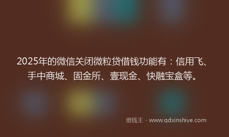 2025年的微信关闭微粒贷借钱功能有：信用飞、手中商城、固金所、壹现金、快融宝盒等。