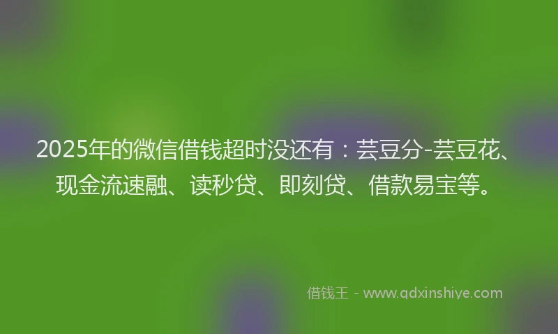 2025年的微信借钱超时没还有：芸豆分-芸豆花、现金流速融、读秒贷、即刻贷、借款易宝等。