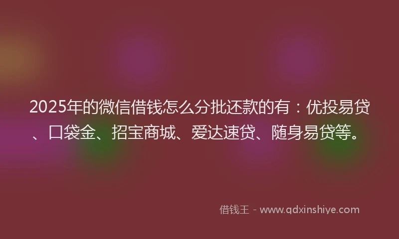 2025年的微信借钱怎么分批还款的有：优投易贷、口袋金、招宝商城、爱达速贷、随身易贷等。