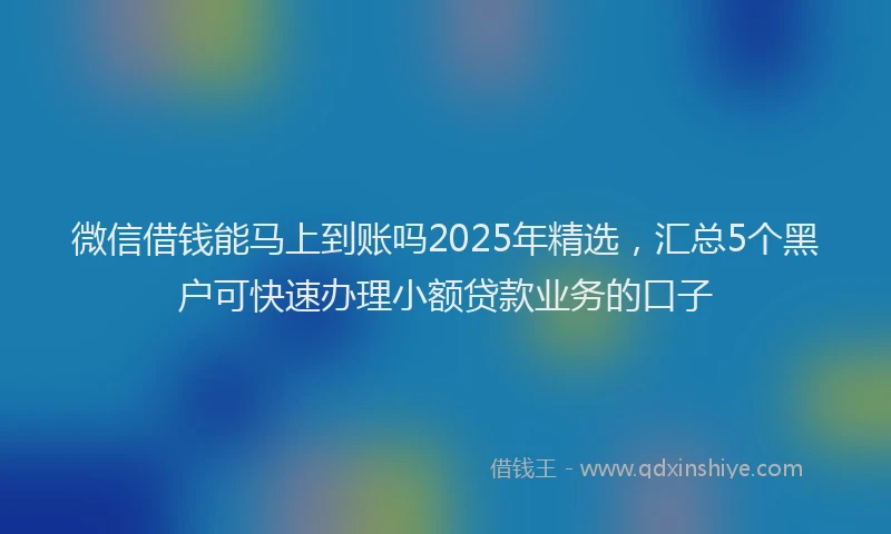 微信借钱能马上到账吗2025年精选，汇总5个黑户可快速办理小额贷款业务的口子