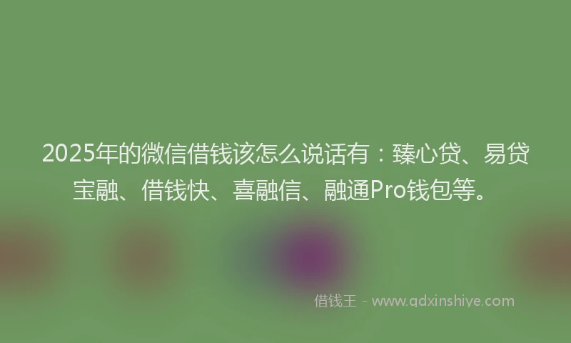 2025年的微信借钱该怎么说话有：臻心贷、易贷宝融、借钱快、喜融信、融通Pro钱包等。