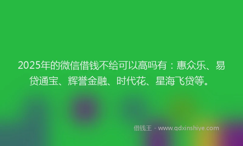 2025年的微信借钱不给可以高吗有：惠众乐、易贷通宝、辉誉金融、时代花、星海飞贷等。