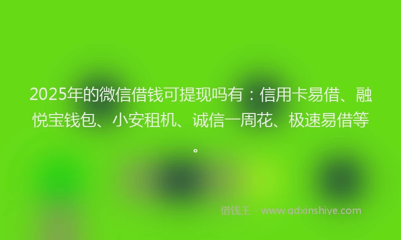 2025年的微信借钱可提现吗有：信用卡易借、融悦宝钱包、小安租机、诚信一周花、极速易借等。