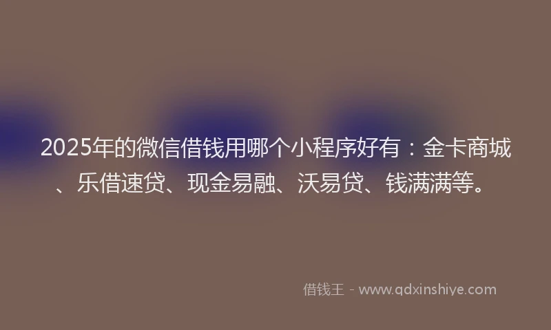 2025年的微信借钱用哪个小程序好有：金卡商城、乐借速贷、现金易融、沃易贷、钱满满等。