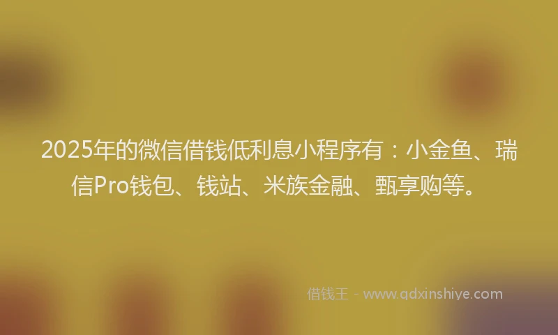 2025年的微信借钱低利息小程序有：小金鱼、瑞信Pro钱包、钱站、米族金融、甄享购等。