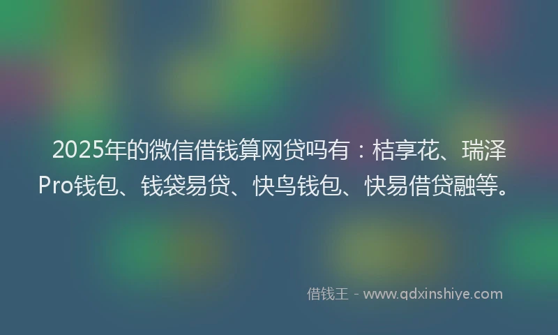 2025年的微信借钱算网贷吗有：桔享花、瑞泽Pro钱包、钱袋易贷、快鸟钱包、快易借贷融等。
