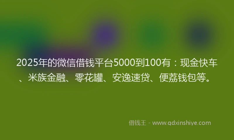 2025年的微信借钱平台5000到100有：现金快车、米族金融、零花罐、安逸速贷、便荔钱包等。