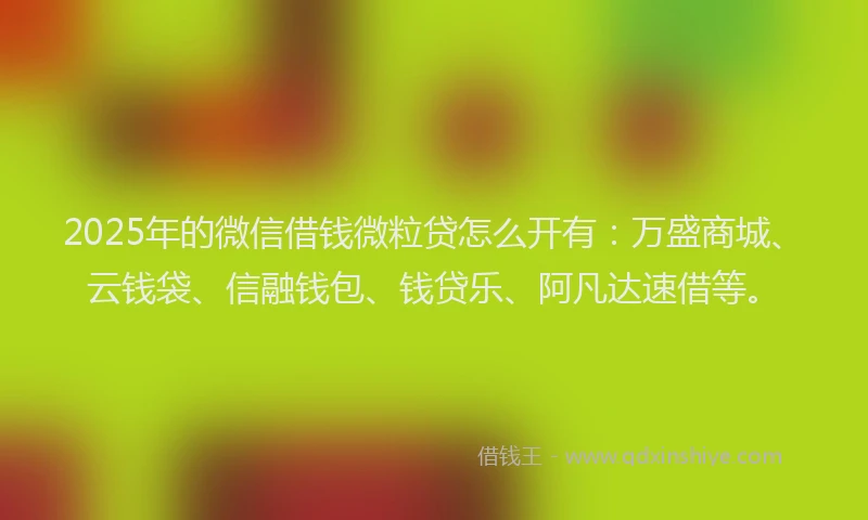 2025年的微信借钱微粒贷怎么开有：万盛商城、云钱袋、信融钱包、钱贷乐、阿凡达速借等。
