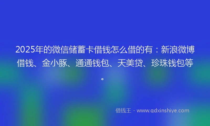 2025年的微信储蓄卡借钱怎么借的有：新浪微博借钱、金小豚、通通钱包、天美贷、珍珠钱包等。