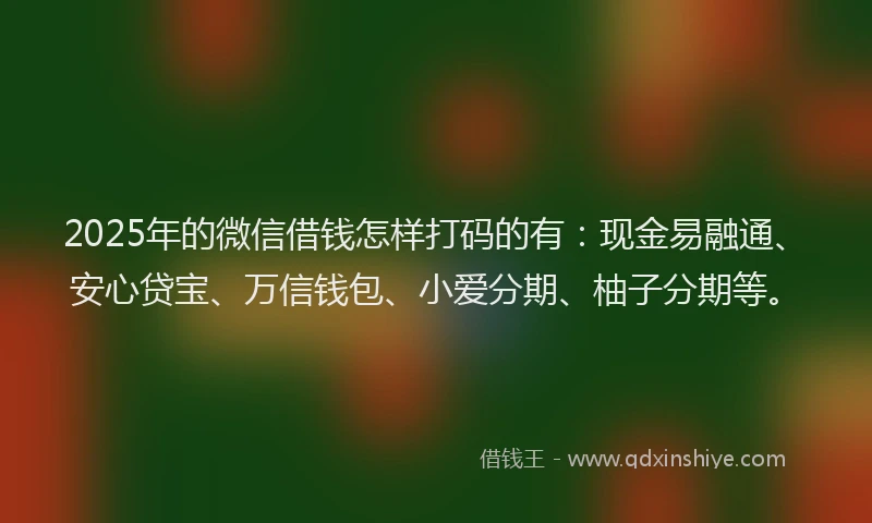 2025年的微信借钱怎样打码的有：现金易融通、安心贷宝、万信钱包、小爱分期、柚子分期等。
