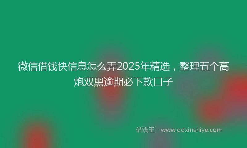 微信借钱快信息怎么弄2025年精选，整理五个高炮双黑逾期必下款口子