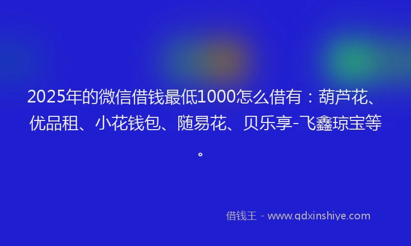 2025年的微信借钱最低1000怎么借有：葫芦花、优品租、小花钱包、随易花、贝乐享-飞鑫琼宝等。