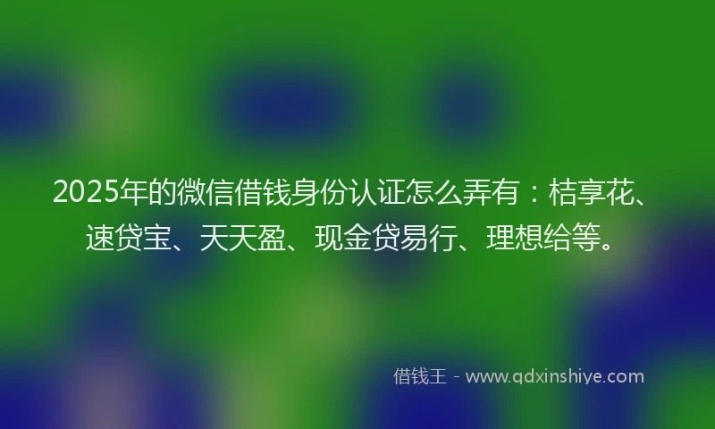 2025年的微信借钱身份认证怎么弄有：桔享花、速贷宝、天天盈、现金贷易行、理想给等。