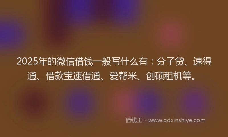 2025年的微信借钱一般写什么有：分子贷、速得通、借款宝速借通、爱帮米、创硕租机等。