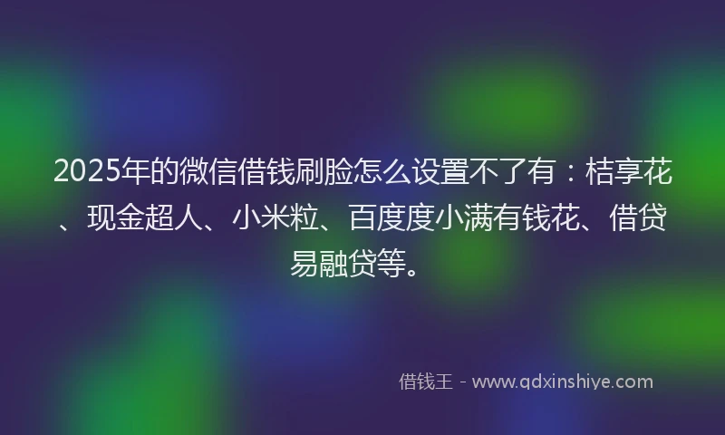 2025年的微信借钱刷脸怎么设置不了有：桔享花、现金超人、小米粒、百度度小满有钱花、借贷易融贷等。