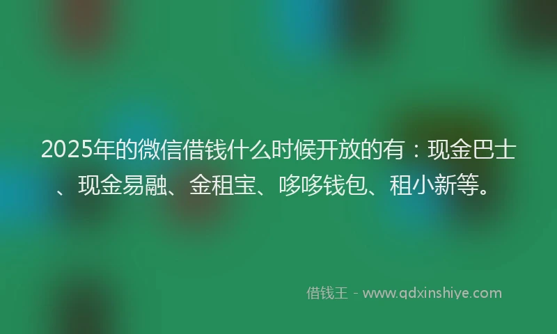 2025年的微信借钱什么时候开放的有：现金巴士、现金易融、金租宝、哆哆钱包、租小新等。