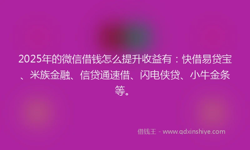 2025年的微信借钱怎么提升收益有：快借易贷宝、米族金融、信贷通速借、闪电侠贷、小牛金条等。