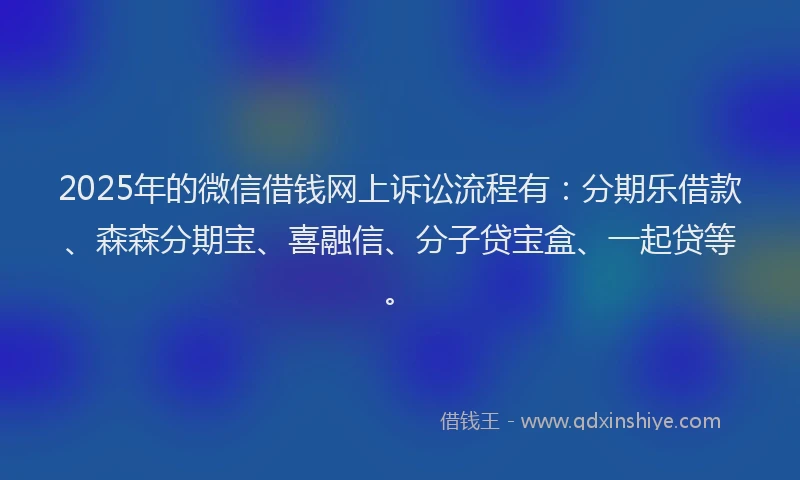 2025年的微信借钱网上诉讼流程有：分期乐借款、森森分期宝、喜融信、分子贷宝盒、一起贷等。