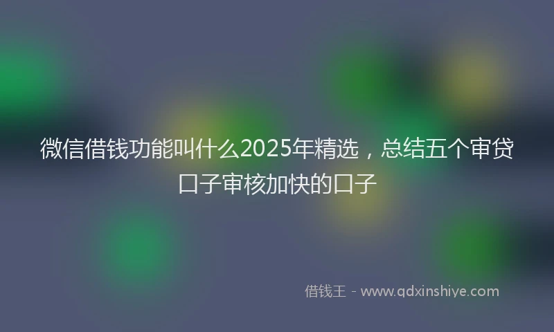 微信借钱功能叫什么2025年精选，总结五个审贷口子审核加快的口子