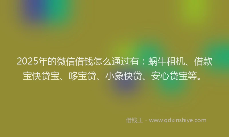 2025年的微信借钱怎么通过有：蜗牛租机、借款宝快贷宝、哆宝贷、小象快贷、安心贷宝等。