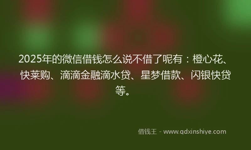 2025年的微信借钱怎么说不借了呢有：橙心花、快莱购、滴滴金融滴水贷、星梦借款、闪银快贷等。