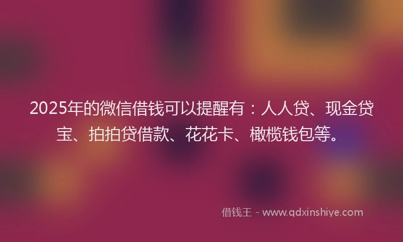 2025年的微信借钱可以提醒有：人人贷、现金贷宝、拍拍贷借款、花花卡、橄榄钱包等。