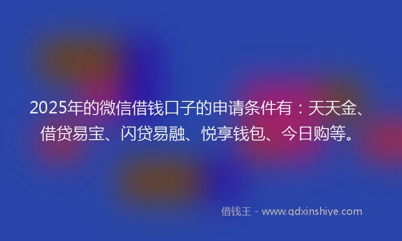 2025年的微信借钱口子的申请条件有：天天金、借贷易宝、闪贷易融、悦享钱包、今日购等。