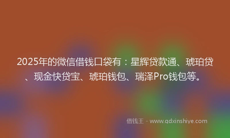 2025年的微信借钱口袋有：星辉贷款通、琥珀贷、现金快贷宝、琥珀钱包、瑞泽Pro钱包等。