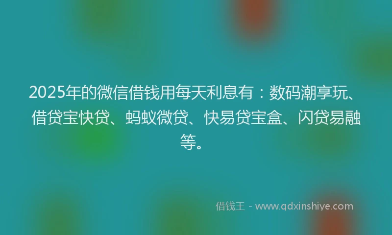 2025年的微信借钱用每天利息有：数码潮享玩、借贷宝快贷、蚂蚁微贷、快易贷宝盒、闪贷易融等。