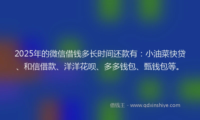 2025年的微信借钱多长时间还款有：小油菜快贷、和信借款、洋洋花呗、多多钱包、甄钱包等。