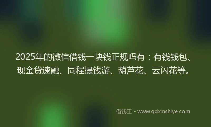 2025年的微信借钱一块钱正规吗有：有钱钱包、现金贷速融、同程提钱游、葫芦花、云闪花等。