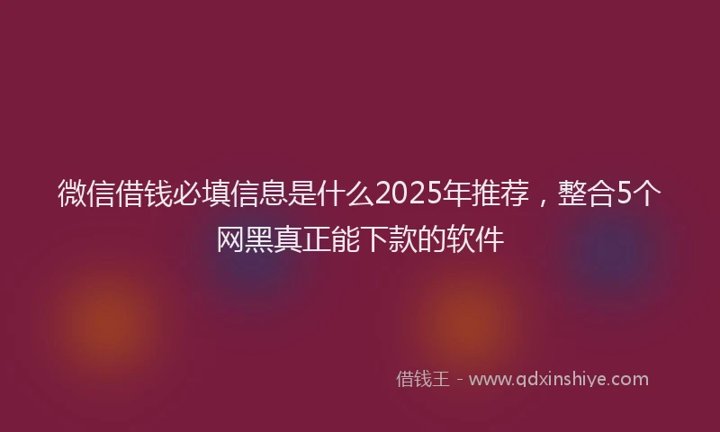微信借钱必填信息是什么2025年推荐，整合5个网黑真正能下款的软件