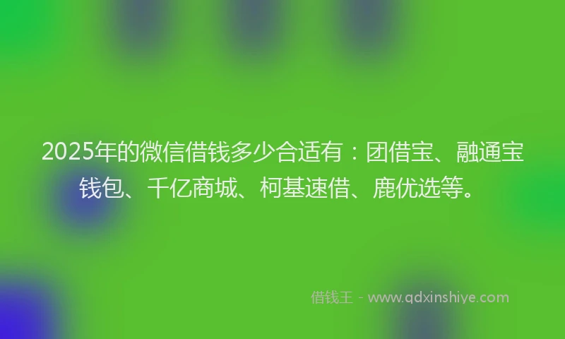 2025年的微信借钱多少合适有：团借宝、融通宝钱包、千亿商城、柯基速借、鹿优选等。