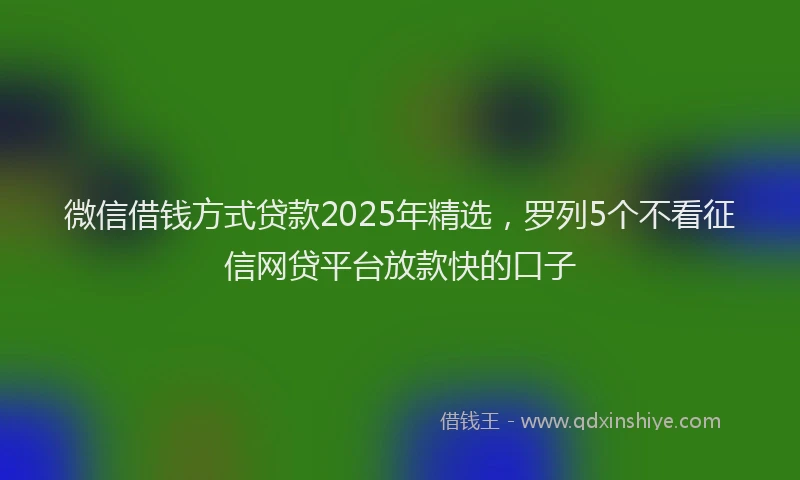 微信借钱方式贷款2025年精选，罗列5个不看征信网贷平台放款快的口子