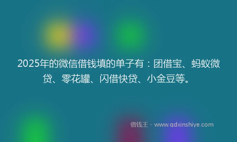 2025年的微信借钱填的单子有：团借宝、蚂蚁微贷、零花罐、闪借快贷、小金豆等。