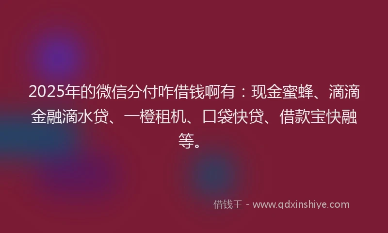 2025年的微信分付咋借钱啊有：现金蜜蜂、滴滴金融滴水贷、一橙租机、口袋快贷、借款宝快融等。