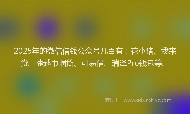 2025年的微信借钱公众号几百有：花小猪、我来贷、捷越巾帼贷、可易借、瑞泽Pro钱包等。
