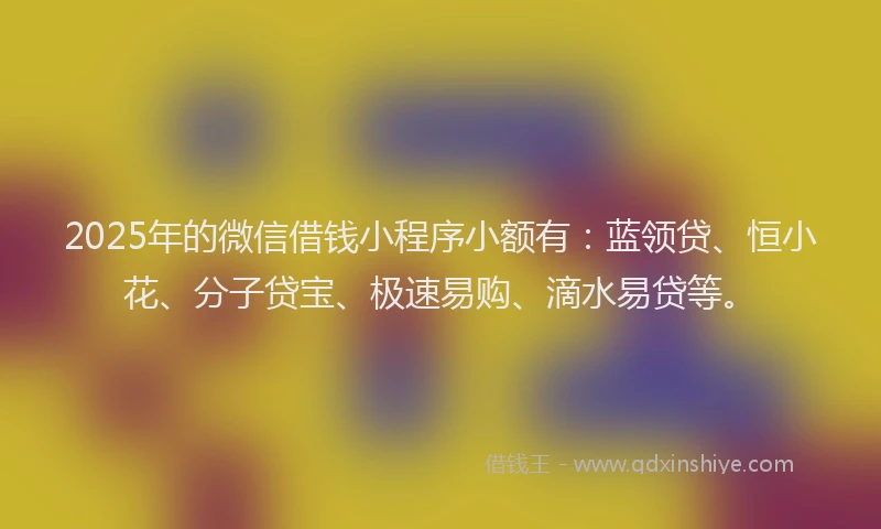 2025年的微信借钱小程序小额有：蓝领贷、恒小花、分子贷宝、极速易购、滴水易贷等。