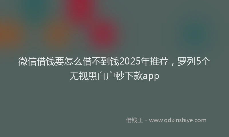 微信借钱要怎么借不到钱2025年推荐，罗列5个无视黑白户秒下款app