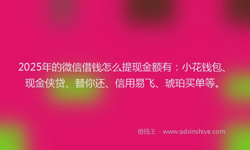 2025年的微信借钱怎么提现金额有：小花钱包、现金侠贷、替你还、信用易飞、琥珀买单等。