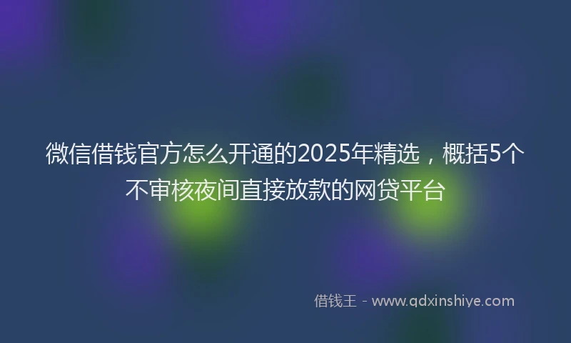 微信借钱官方怎么开通的2025年精选，概括5个不审核夜间直接放款的网贷平台