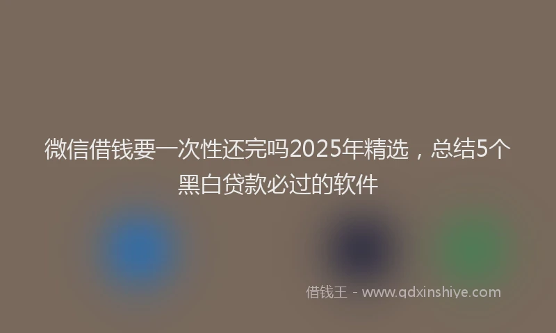 微信借钱要一次性还完吗2025年精选，总结5个黑白贷款必过的软件