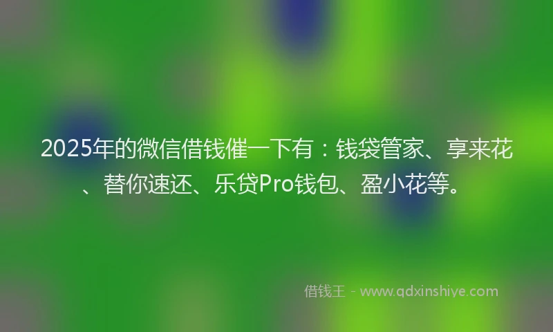 2025年的微信借钱催一下有：钱袋管家、享来花、替你速还、乐贷Pro钱包、盈小花等。