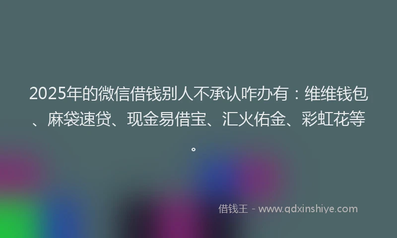 2025年的微信借钱别人不承认咋办有：维维钱包、麻袋速贷、现金易借宝、汇火佑金、彩虹花等。