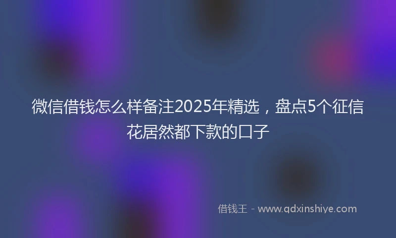 微信借钱怎么样备注2025年精选，盘点5个征信花居然都下款的口子