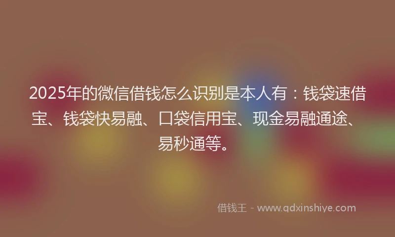 2025年的微信借钱怎么识别是本人有：钱袋速借宝、钱袋快易融、口袋信用宝、现金易融通途、易秒通等。