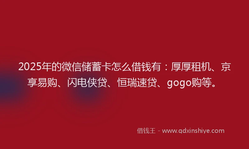 2025年的微信储蓄卡怎么借钱有：厚厚租机、京享易购、闪电侠贷、恒瑞速贷、gogo购等。