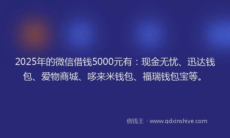 2025年的微信借钱5000元有：现金无忧、迅达钱包、爱物商城、哆来米钱包、福瑞钱包宝等。